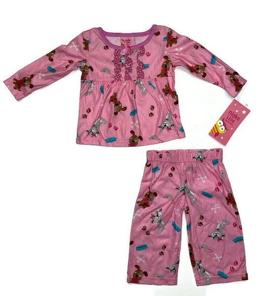 Night Life Sleepwear 12 Months Pink Cats, Dogs, and Mice 2 Piece Pajama Set