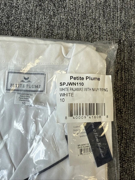 Petite Plume Kids White Pajamas Wt Navy Piping Size 10