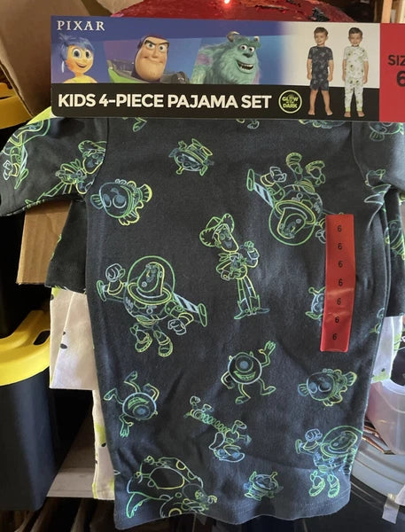PIXAR Character Kid’s 4-Piece Pajama Set Size 6 New