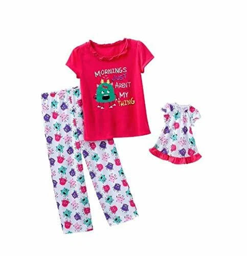 Girl's Morning Monster Pajama Set, with Doll Gown, Size 5