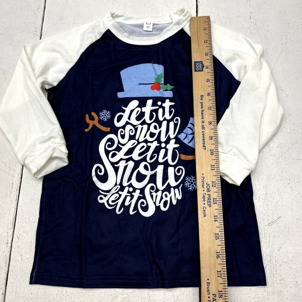 Blue "Let It Snow" Graphic Print 2 Piece Long Sleeve Pajama Set Kids Size 4T NEW
