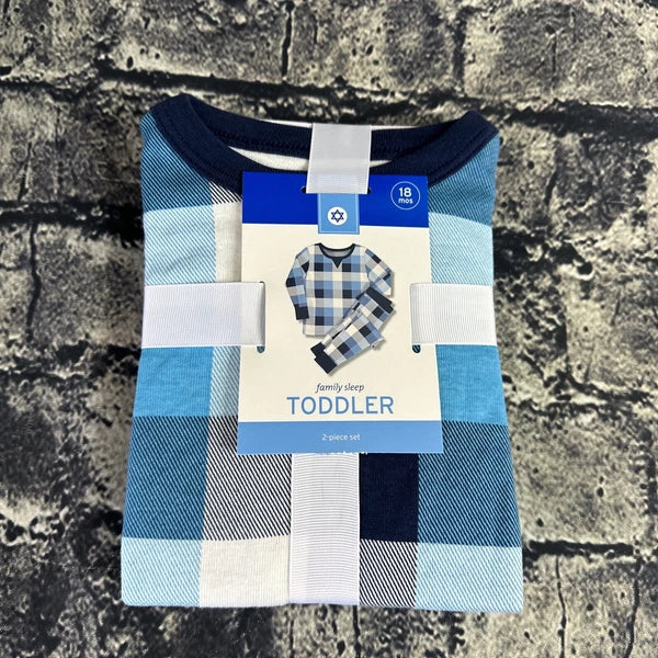 Family Sleep Child 18 Months Blue Pajama Set Hanukkah Blue Plaid