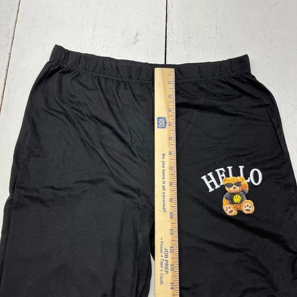 Pink & Black "Hello" Graphic Print Short Sleeve Pajama Set Girls Size Large NEW