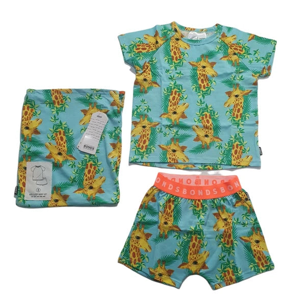 Bonds Baby Kids Sleep Short PJ Set Size 3 Unisex Boy Girl Blue Giraffe
