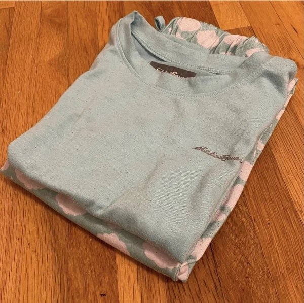 Eddie Bauer 2 Piece Pajama Set Girls Small 7/8 Blue White Clouds