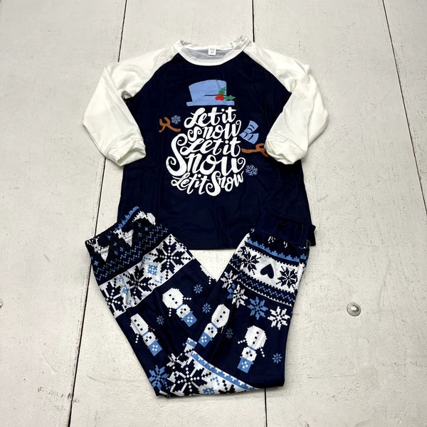 Blue "Let It Snow" Graphic Print 2 Piece Long Sleeve Pajama Set Kids Size 4T NEW