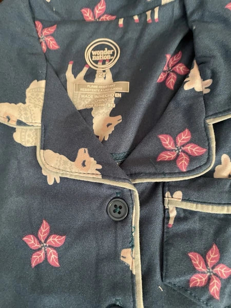 NWT Wonder Nation Girls 2T Llama Pajama Set Long Sleeve Flame Resistant