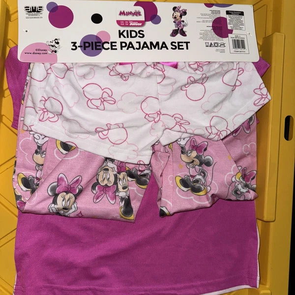 AME Kids'  Disney Junior Minnie Mouse Character 3-piece Pajama Set, Pink, 5 B84