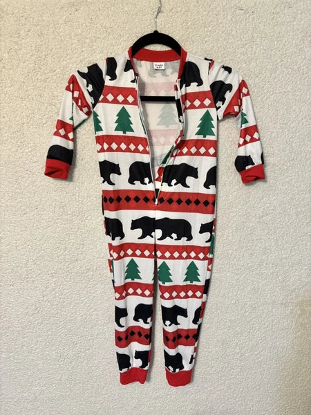 Kids Christmas Holiday Tree and Bear Jumpsuit Pajamas Set Unisex size 4-5Y