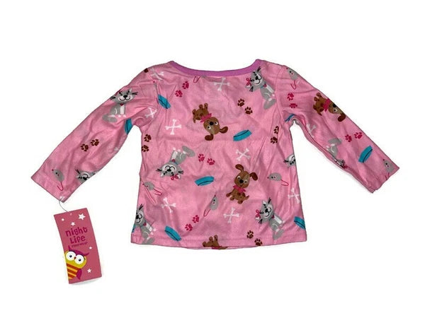 Night Life Sleepwear 12 Months Pink Cats, Dogs, and Mice 2 Piece Pajama Set