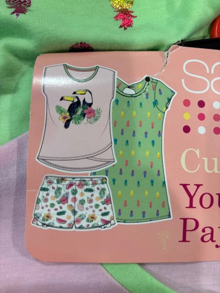 SAINT EVE GIRLS 3 PC PAJAMA SET TOUCAN & PINEAPPLE(PINK/GREEN MULTI M 10/12)NWT