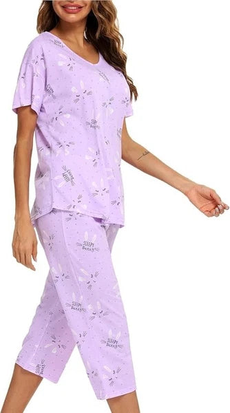 girls Pajama Sets Cotton Summer Pjs Tops with Capri Pants Sleepwear Large 10-12