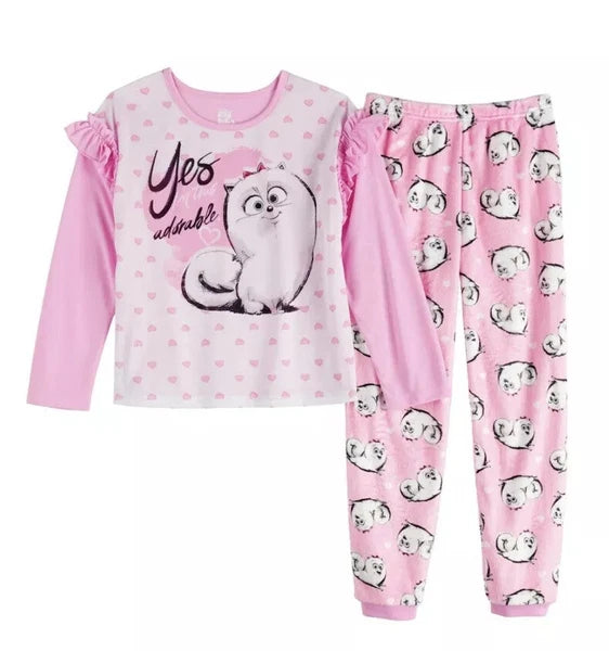 Girl’s  SECRET LIFE OF PETS 2 Top & Plush Bottom Pajama Set Size 8 NWT