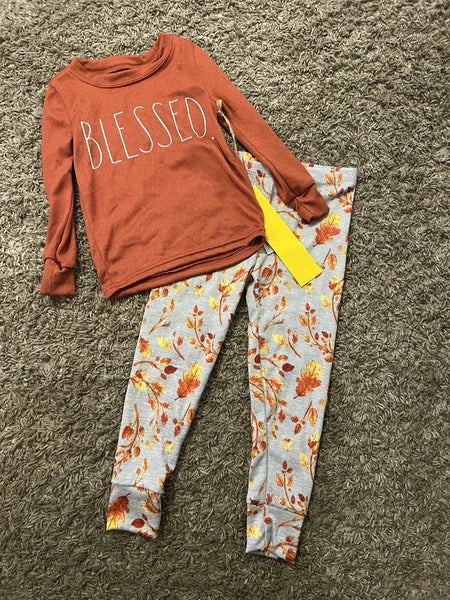 RAE DUNN Girls 2 pc Pajamas Set ‘Blessed’ Size 4 Fall Loungewear NWT