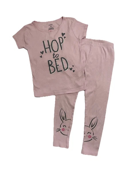 Carter's Girls Bunny Pajama Set Snug Fit Pink Kids Size 4T Short Sleeve