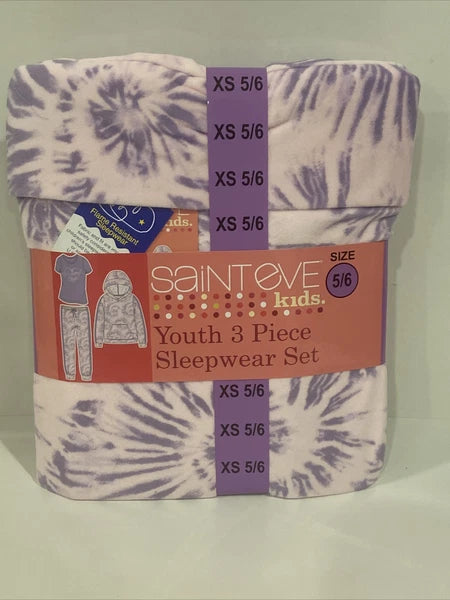 Saint Eve Girls Pajama Set 3-piece Pink XS 5/6 NEW WITH TAGS