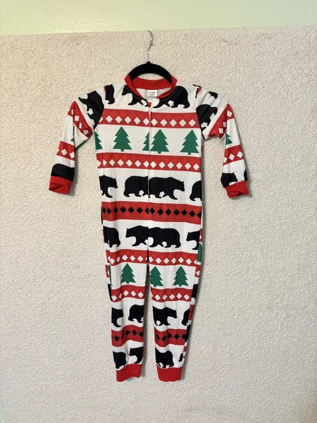 Kids Christmas Holiday Tree and Bear Jumpsuit Pajamas Set Unisex size 4-5Y