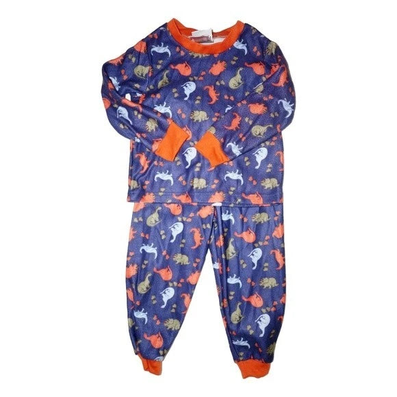 Confetti Kid Pajama 2 Piece Set Dinosaurs 3T Navy with Orange, Blue & Green Dino