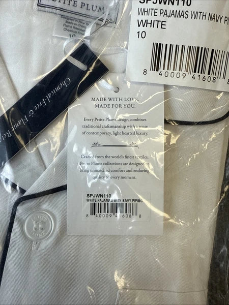 Petite Plume Kids White Pajamas Wt Navy Piping Size 10