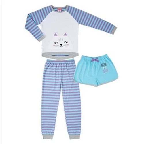 Saint Eve Kids Youth 3-Piece Pajama Set, (Teal & Purple, Size XS (5/6) ) NWT