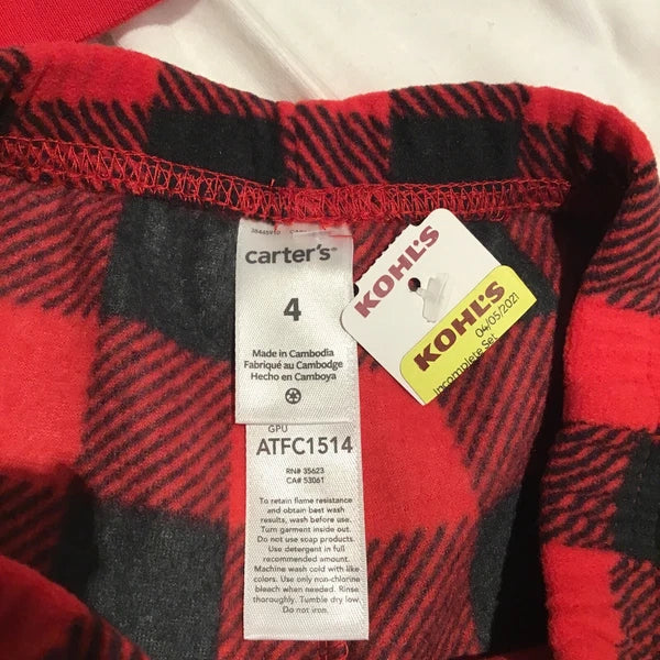 Carter’s kids sz 4 meowy Christmas buffalo check pajama set NWT
