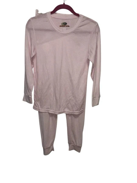Children's Size Large Mossy Oak Pajama Set Pink Thermal Thin Long Sleeve