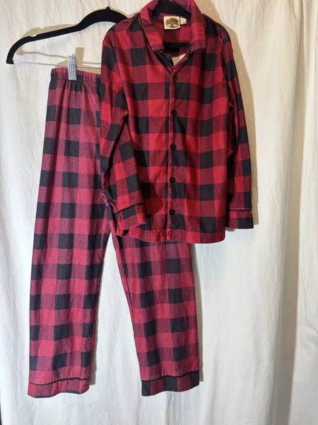 Outdoor Kids Red  Black Buffalo Check Plaid Pajama Set Kids 6 Two Piece M15