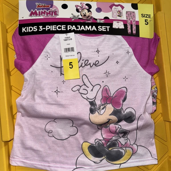 AME Kids'  Disney Junior Minnie Mouse Character 3-piece Pajama Set, Pink, 5 B84