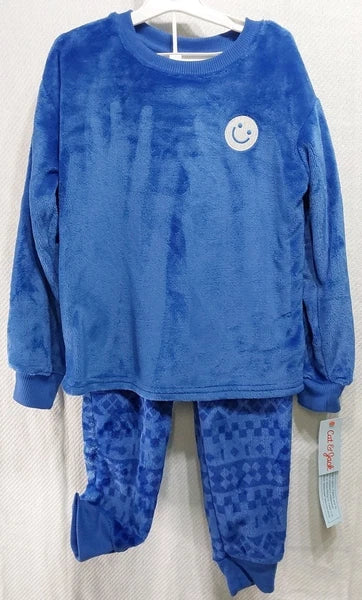 Cat & Jack S (6/7) Blue 'Smiley Fair Isle' Long Sleeve 2 Piece Fleece Pajama
