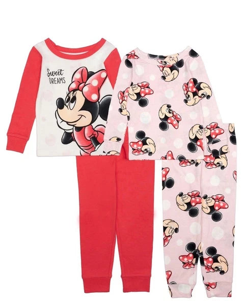 Girl's Disney's MINNIE MOUSE "Minnie More Dots" 4 Piece Pajama Set Size 24M  NWT