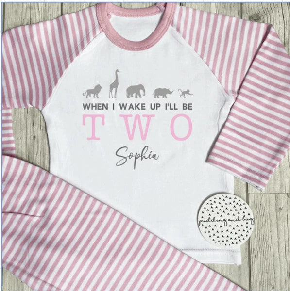Personalised When I Wake Up I Will Be Two Girls Pyjamas Two Wild Safari