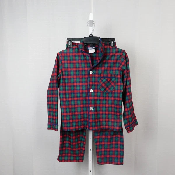 Honors Kid's Christmas Plaid Notch Collar Flannel Pajama Set 10-12 Large #5230