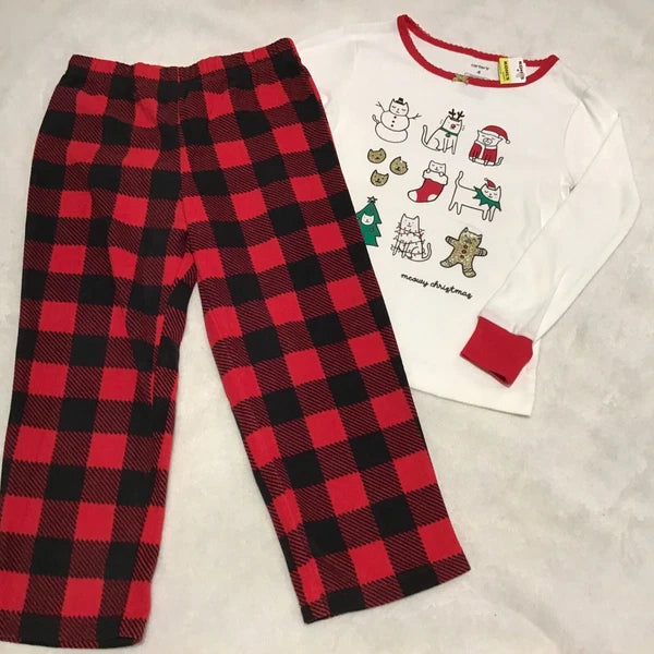 Carter’s kids sz 4 meowy Christmas buffalo check pajama set NWT