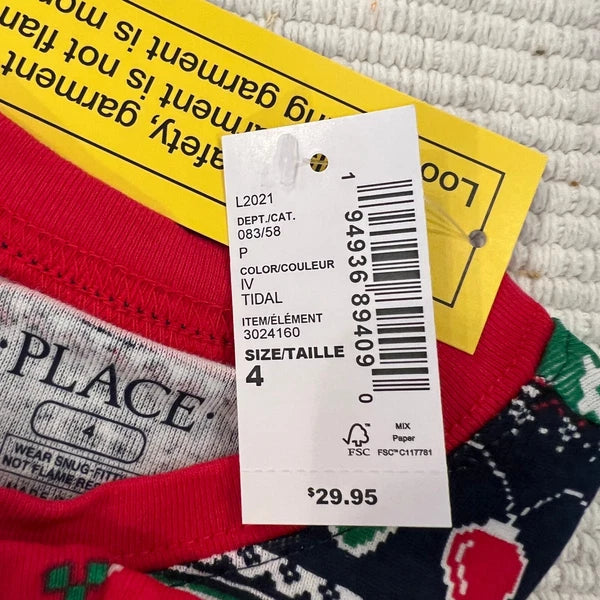 NWT Children's Place Unisex Glow Christmas Fair Isle Cotton Pajamas - SIZE 4