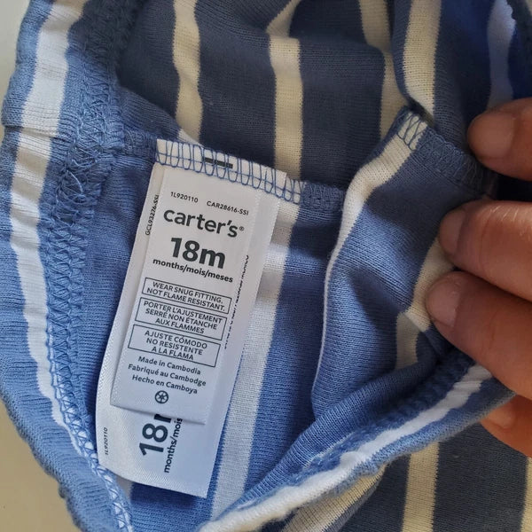 Carters Hippopotamus PJ Set 18 mos Blue White Stripes New With Tag