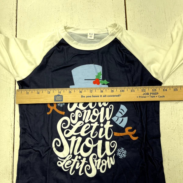 Blue "Let It Snow" Graphic Print 2 Piece Long Sleeve Pajama Set Kids Size 4T NEW