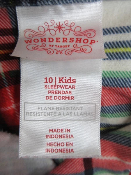 Wondershop Pajama Set Kids Unisex 10/12 Red Plaid Flannel Cozy Lounge Sleepwear
