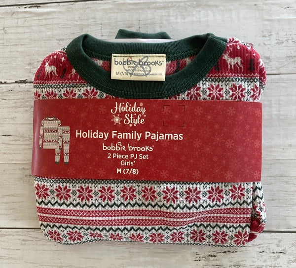 Holiday Style Bobbie Brooks Girl’s 2 Piece Pajama Set Reindeer Print Med 7-8