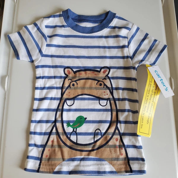 Carters Hippopotamus PJ Set 18 mos Blue White Stripes New With Tag