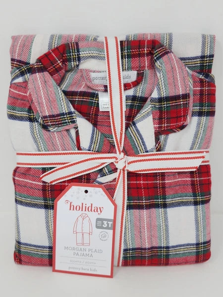 Pottery Barn Kids Toddler 3T Morgan Plaid Flannel Pajamas Holiday Christmas