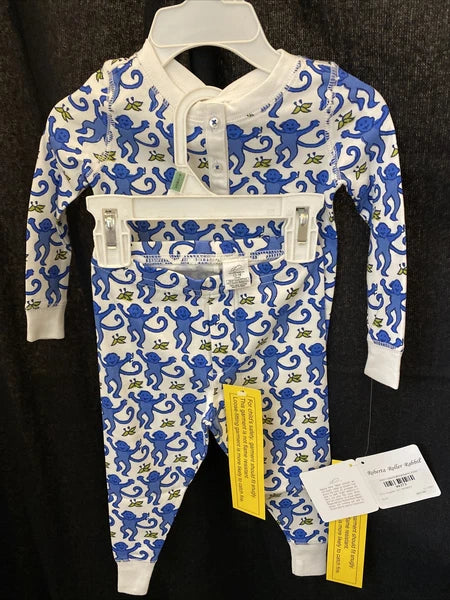 roberta roller rabbit kids pajama set monkey blue 12-18 M
