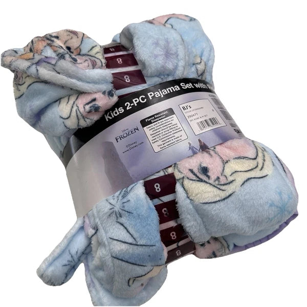 Disney Frozen Plush Robe & 2 Pc Pajamas Size 8 Lilac & Blue Multi MSRP $60 NWT