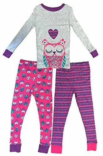 New Kirkland Girl 100% Organic Cotton Owl Fair Isle 3PC Long Sleeve Pajama Set 6