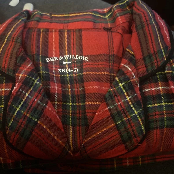 Bee and Willow Pajama Set in Plaid Red Kids Childs Youth XSmall ( 4-5  )NWT
