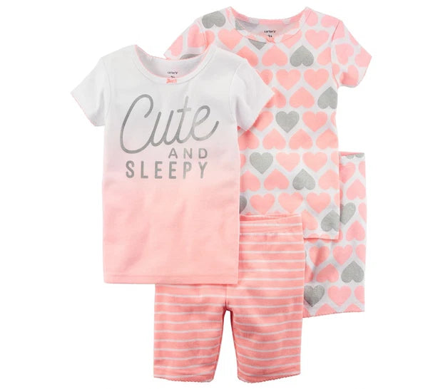 CARTER'S BABY GIRL CUTE & SLEEPY SHORT SLEEVE TOPS & BOTTOMS PAJAMA SET Sz 5