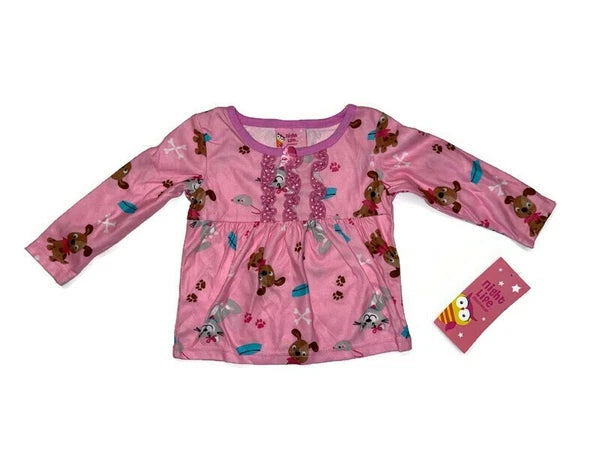 Night Life Sleepwear 12 Months Pink Cats, Dogs, and Mice 2 Piece Pajama Set