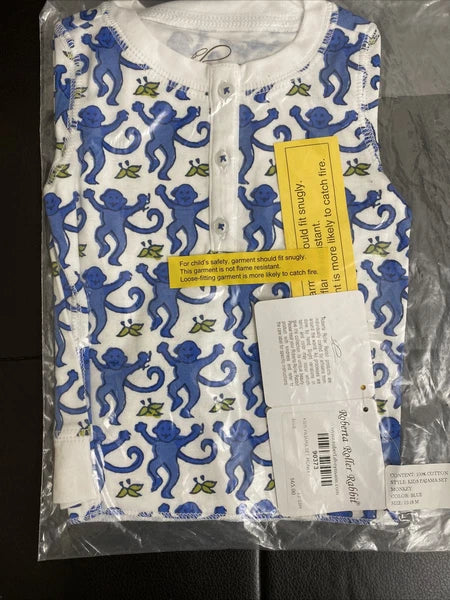 roberta roller rabbit kids pajama set monkey blue 12-18 M