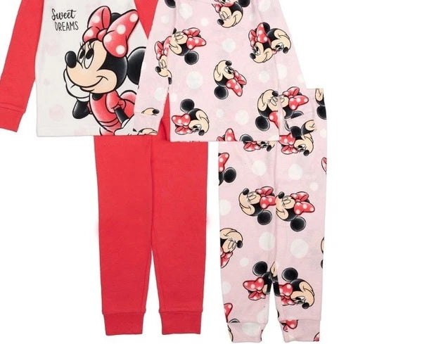 Girl's Disney's MINNIE MOUSE "Minnie More Dots" 4 Piece Pajama Set Size 5T  NWT