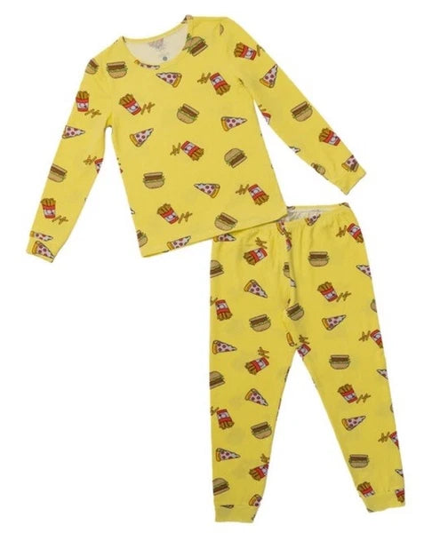 Lovey And Grink Kids Fun Food Soft Stretch Yellow Pajamas, Size 5/6