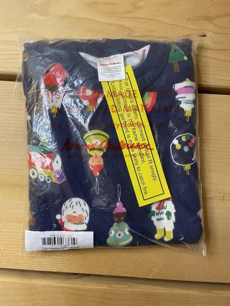 HANNA ANDERSSON CHRISTMAS HOLIDAY ORNAMENTS LONG JOHN PAJAMAS SZ 5/110 Cotton